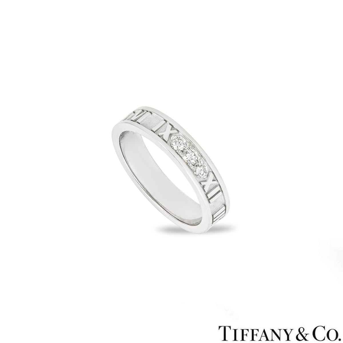 Tiffany & Co. White Gold Diamond Atlas Ring 0.19 TDW